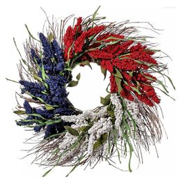 Decorative Flowers 4th Of July Wreath Patriotic Decorations Wreaths For Front Door Red White Blue Day Decor