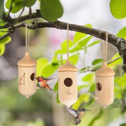 3 Pack Wooden Hummingbird Houses for Outside for Nesting, Bird Houses for Garden Window Outdoor Home