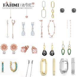 FAHMI Fashion high-end pierced earrings pink flower with diamond pear-shaped crystal hoop earrings Grey ground elements, green best gift for her