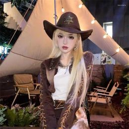 Berets Western Wild West Sheriff Hat With Five Star Party Costume For Men Lady Jazz Cowgirl Wide Cowboy Unique Badge Decors