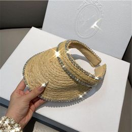 Ball Caps 202302-shi Chic Summer Handmade Raffia Grass Without Rhinestone Chain Luxurious Shiny Lady Sunshade Hat Women Visors Cap