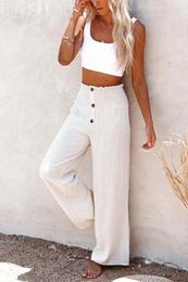 Women's Pants Summer Cotton Linen Long Wide-leg Elegant White Female Autumn Trendy Fashion Casual Loose Trousers Ladies