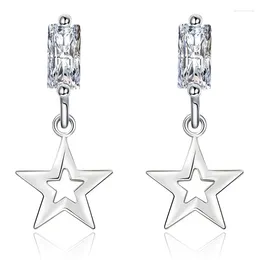 Dangle Earrings Star Pentagram Bling Cubic Zirconia Silver Color Drop For Women Trendy Chandelier Glitter Shiny Jewelry SD2267