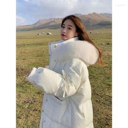 Women's Trench Coats LKSK Winter Big Fur Collar Hooded Down Jacket Women Fashion Long Cotton Coat Female Warm Thickened Clothes