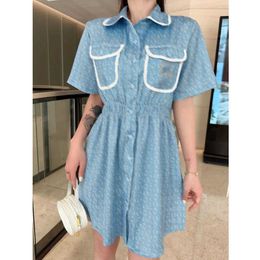 23ss Summer Dresses Women Dress Womens Designer Clothing Full Alphabet Print Lapel Embroidered Pocket Shirt Tucked Waist High Quality A1