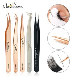 Makeup Tools NATUHANA Antistatic Straight Eyelash Extension Tweezers Industrial Precision Curved Lash Eyebrow 230425