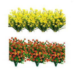 Decorative Flowers 16Pcs Artificial Outdoor Uv Resistant Plants 8 Branches Faux Plastic Greenery Shrubs Indoor Outside Hanging Pl