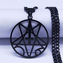 Pendant Necklaces Stainless Steel Inverted Cross Occult Pentagram Chain Necklace Black Colour Satanic Gothic Satan Jewellery N1159S06