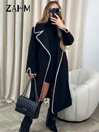 Women's Wool Blends Fashion Embroidery Long Coat Women Vintage Turndown Collar Jacket For Female 2023 Winter Elegant Casual Lady Outerwear 231124