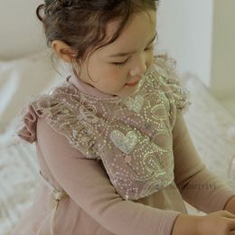 Sweet Girls sequins love heart star moon embroidery waistcoat kids lace gauze falbala fly sleeve vest outwear children princess clothes Z5591