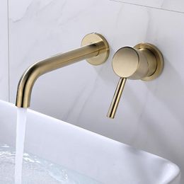 Bathroom Sink Faucets SKOWLL Wall Mount Tub Filler Widespread Faucet Single Handle Vanity With 360 Swivel Spout Brushed Gold