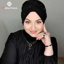 Hijabs Muslim Fashion Pearl Black Modal Hijab Undercap Abaya Hijabs For Woman Abayas Jersey Head Scarf Dress Women Turbans Turban Cap 230426