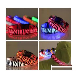 Dog Collars Leashes Stripe Led Pet Collar Night Safety Light Flashing Glow In The Dark Small Leash Drop Delivery Home Garden Suppli Dhdio