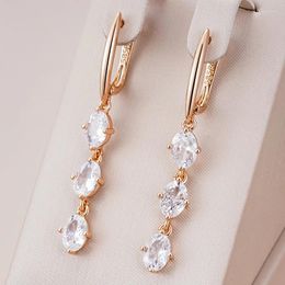 Dangle Earrings Kinel White Oval Natural Zircon 585 Rose Gold Colour Wedding Jewellery For Women Party Daily Accessories