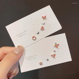 Stud Earrings S925 Silver Needle Colorful Beads Heart For Women Girls Delicate Fashion Geometric Jewelry Gifts