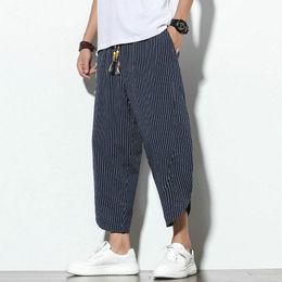 Pants Baggy Cotton Linen Harem Pants Men 2022 Korean Vintage Striped Men Women Hip Hop Plus Size Wide Leg Pant Pantalone