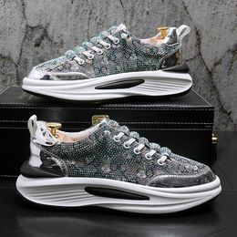 rhinestone Men Wedding Dress Shoes fashion printing Autumn wear Exotic Designer Loafers outdoors Lace-up Casual sneakers