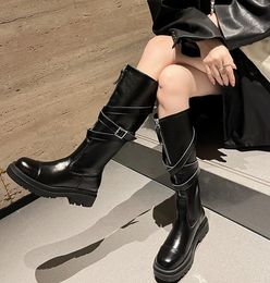 Belt buckle below knee women's new Martin boots for autumn and winter 2023 thick soled motorcycle riding boots high tube riding boots