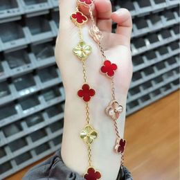 Four Leaf Clover Luxury Designer JewelryJinggong Fourleaf clover Five flower High version Lucky Flower Double sided V gold thick plating k rose red chalcedony