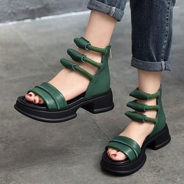Sandals Johnature Fashion Peep Toe Women 2023 Summer Genuine Leather Thick Sole Waterproof Platform Shoes Vintage