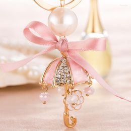 Keychains Style For Autumn And Winter Pink Ribbon Bow Rain Umbrella Shape Alloy Key Chain Girl's All-match Bag Pendant