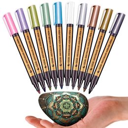 Markers STA Metallic Marker Pens 10 Colours Stone Painting Medium Point Metallic Colour Drawing on Ceramic Glass Plastic Scrapbooking 231124