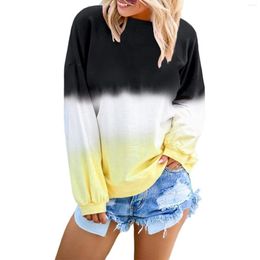 Women's Hoodies Pullover Long Sleeve Soft Loose Round Neck Colour Block Ladies Fashion Autumn Spring Tie Dye Print Women Sweatshirt Basic