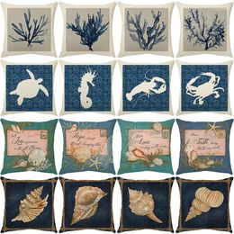 Pillow Summer Marine Style Cover 45X45 Conch Coral Shell Decorative Throw Sofa Linen Print Home Pillowcases