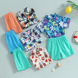 Clothing Sets Kid Boy Pants Suit Short Sleeve Lapel Watermelon/ Coconut Tree Print Shirt Trousers Outfit