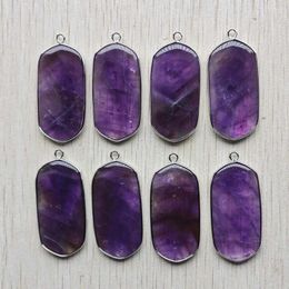 Pendant Necklaces Natural Amethyst Stone Oval Silver Colour Connector Pendants For Jewellery Accessories Making Wholesale 8pcs/lot