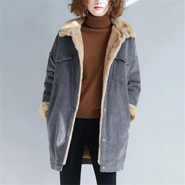 Women's Trench Coats Autumn And Winter Women Long-sleeved Jacket Ladies Lamb Wool Long Coat Corduroy Solid Female Single-breasted Casual