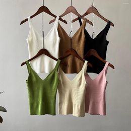 Women's Tanks V-neck Knitted Sling Camis For Women 2023 Spring Summer Knitting Tank Tops Style Inner Chic Top