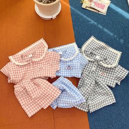 Clothing Sets Summer Baby Clothes Boys Girls Simple Plaid Short-sleeved T-shirt Suit Children's Baby Doll Collar Top Shorts College Style Suit W0425