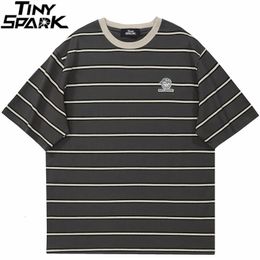 Men's T-Shirts Hip Hop Streetwear T-Shirt Vintage Retro Striped T Shirt Harajuku Cotton Casual Tshirt Men Summer Short Sleeve Tops Tees 230425