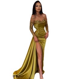 Mermaid Formal Prom Dresses Beadings Side Slit Evening Gowns Off The Shoulder Night Cocktail Party Custom Size Vestidos De Gradu