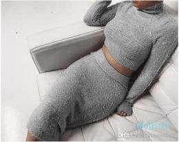 Beetone Autumn Winter 2 Piece Set Women O Neck Long Sleeve Sweater Knit Skirt Elegant Lady