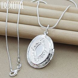 Pendant Necklaces DOTEFFIL 925 Sterling Silver Oval Round Po Frame Pendant Necklace 18202830 Inch Snake Chain For Woman Man Wedding Jewelry 230426