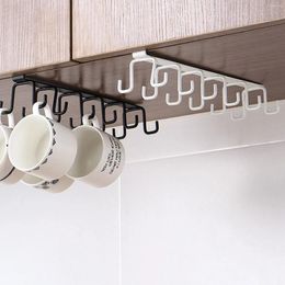 Kitchen Storage Hooks Under Shelf Cups Rack Drilling Coffee Holder Utensil Hanging For Cabinet