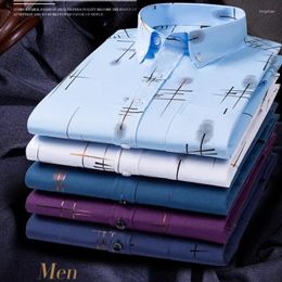 Men's Casual Shirts Long Sleeve Striped Dress Shirt Men Vintage Luxury Plus Size 4xl Fashion Print BlousesThin Plaid Slim Fit Clothing