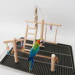 Toys Pet Bird Cage Stand Play Gym Perch Playground Wood Parrot Climbing Ladder Chewing Chain Swing for Lovebirds Budgies Finche