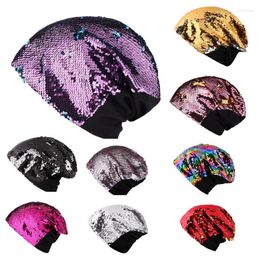 Berets 1pcs 2023 Women Knitted Cap Casual Glossy Bling Beanies Hat Hip-Hop Skullies Beanie Sequin