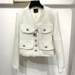 Women's Jackets Classic White Black Small Fragrance Coat Women Autumn Winter High Quality Wool Blended V-neck Casual Tweed Basic Chic Woman