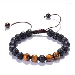 Strand Natural Yellow Tiger Eye Multi-kind Stone Mixed Lava Volcanic Rock Beaded Charms Unisex Bracelets Weddind Gift Daily Jewellery