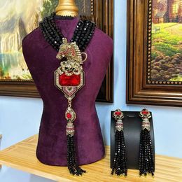 Beaded Necklaces vintage steed animal glass ruby earrings necklace high end set 231127