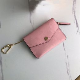 Imprinted Leather Key Holder Wallets With Cover Square Shape Envelope Style Outer Zipper Pocket Inner Key Chain227L