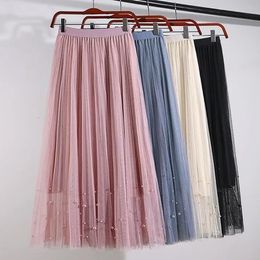 Skirts Long Korean Fashion Harajuku Kawaii Y2k Midi Maxi Tulle Spring Autumn High Waist Streetwear Pink Black 230427