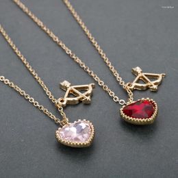 Chains MQCHUN Design Heart Shaped Jewelry Pink Red Cupid's Arrow Crystals Pendant Cosplay Accessories Love Gift-30