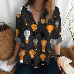 Women's Blouses Spring Autumn Classic Buttons Shirt Fashion Loose Casual Street Long Sleeve Light Bulb 3D Printed Tops
