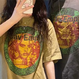 Men's T-Shirts LIFE CAVEMPT Retro Washed Distressed Batik Japanese TShirt Men's Women's Face Print High Street Fashion TShirt Top J230427