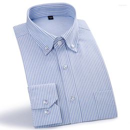 Men's Casual Shirts Striped Cotton Oxford Shirt For Men Long Sleeve Button Collar Work Office Mens Business Breathable Wearable